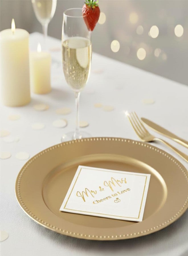 Cloverjoyed Mr and Mrs Wedding Napkins, Elegant Gold Foil White Paper Cocktail Napkin, Disposable Decorations for Weddings, Receptions, Bridal Showers, Bar, 50 Pack - Image 5
